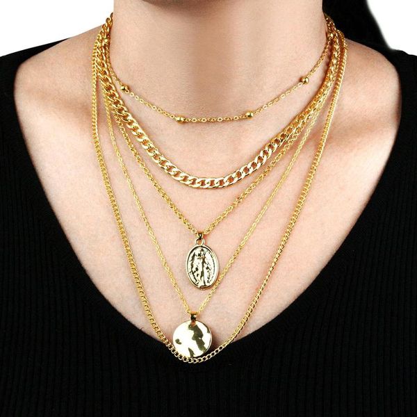 2020 new necklace punk hip hop choker necklace vintage multilayer big coin pendant personality chain for women, Silver
2020 new necklace punk hip hop choker necklace vintage multilayer big coin pendant personality chain for women, Silver