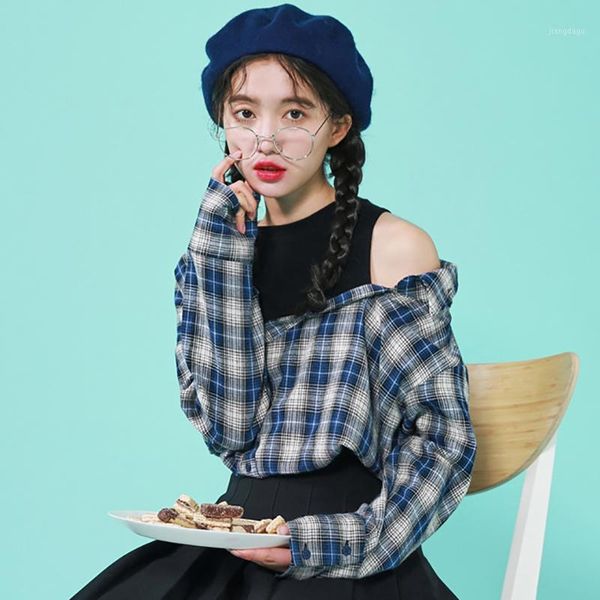 plaid long sleeve o neck women clothes off shoulder oversize womens blouses 2019 autumn femme korean fashion women blouses1, White
plaid long sleeve o neck women clothes off shoulder oversize womens blouses 2019 autumn femme korean fashion women blouses1, White