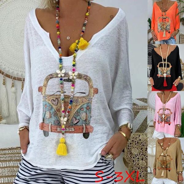 women t shirt autumn 2020 fashion new women's long-sleeved v-neck cartoon car printed casual loose plus size streetwear tees, White
women t shirt autumn 2020 fashion new women's long-sleeved v-neck cartoon car printed casual loose plus size streetwear tees, White