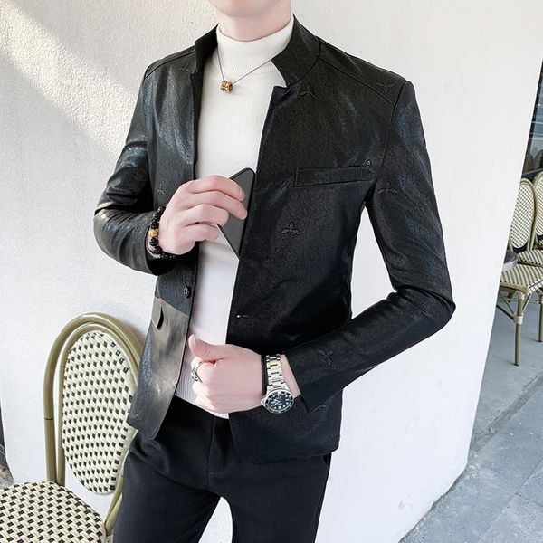 men's fur & faux 2021 casual leather suit male stand collar korean version of the young hair stylist handsome small west slim coat tren, Black
men's fur & faux 2021 casual leather suit male stand collar korean version of the young hair stylist handsome small west slim coat tren, Black