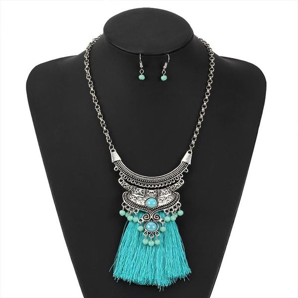 retro ethnic alloy with tassle pendant necklace/earrings long fringed necklace earrings party costume jewelry set for woman, Silver
retro ethnic alloy with tassle pendant necklace/earrings long fringed necklace earrings party costume jewelry set for woman, Silver