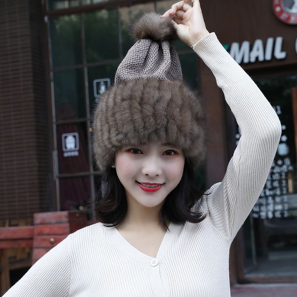 female mink hat mixed mesh sable ball accessories winter skin protection ear beauty clothing, Blue;gray
female mink hat mixed mesh sable ball accessories winter skin protection ear beauty clothing, Blue;gray