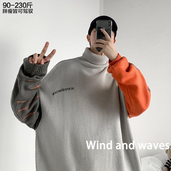 men's sweaters color matching turtleneck sweater fashion fat plus large size loose autumn and winter, White;black
men's sweaters color matching turtleneck sweater fashion fat plus large size loose autumn and winter, White;black