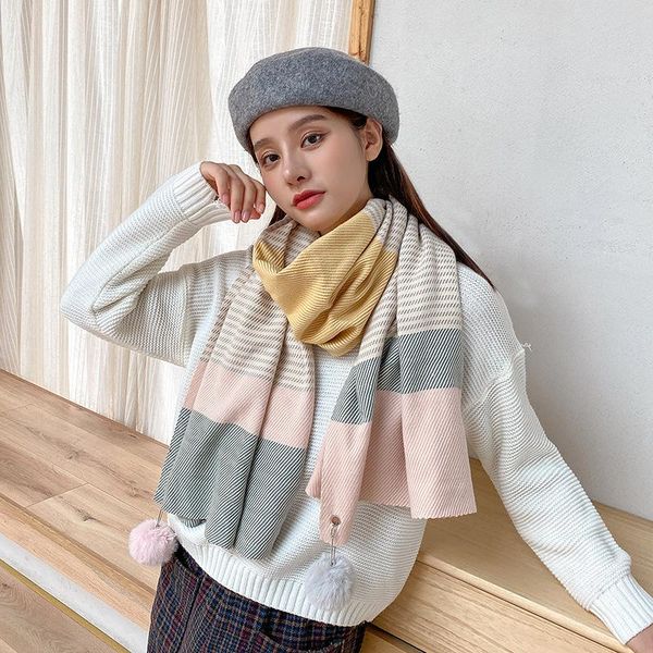 scarves korean version of the mosaic joker long shawl scarf female winter striped cashmere thickened warm fur ball, Blue;gray
scarves korean version of the mosaic joker long shawl scarf female winter striped cashmere thickened warm fur ball, Blue;gray