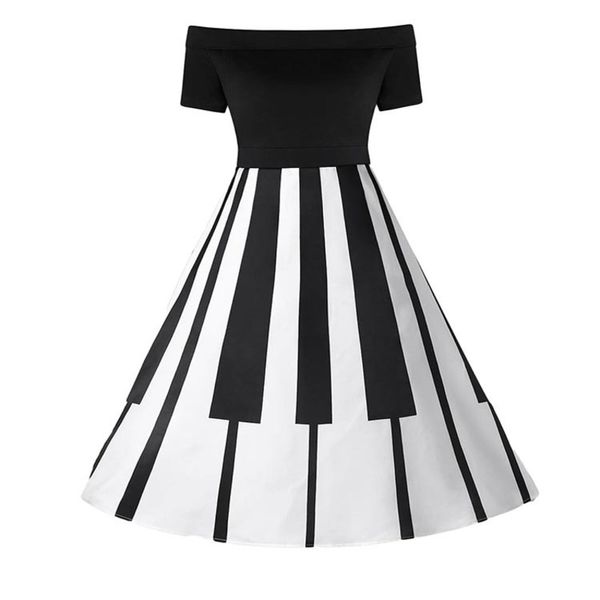 off shoulder piano print big swing hepburn short sleeve large women's dress, Black;gray
off shoulder piano print big swing hepburn short sleeve large women's dress, Black;gray