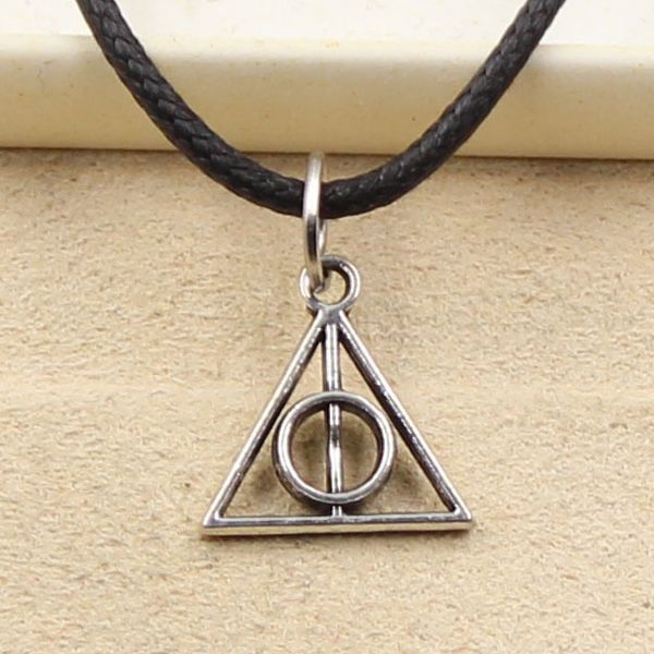 tibetan silver color pendant deathly hallows necklace choker charm black leather cord factory price handmade jewelry dm1y
tibetan silver color pendant deathly hallows necklace choker charm black leather cord factory price handmade jewelry dm1y