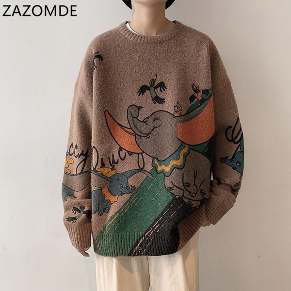 men's sweaters zazomde cartoon elephant print crew neck sweater men and women high street pullover knitted oversize casual top, White;black
men's sweaters zazomde cartoon elephant print crew neck sweater men and women high street pullover knitted oversize casual top, White;black