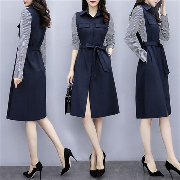 false two dresses for the striped women korean dress as office ladies dressed in party gowns noche jsek, Black;gray
false two dresses for the striped women korean dress as office ladies dressed in party gowns noche jsek, Black;gray