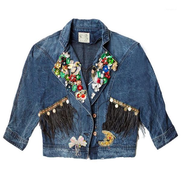 spring antumn women's denim jackets vintage diamonds casual coat sequins denim jacket loose tassel outerwear jeans1, Black;brown
spring antumn women's denim jackets vintage diamonds casual coat sequins denim jacket loose tassel outerwear jeans1, Black;brown