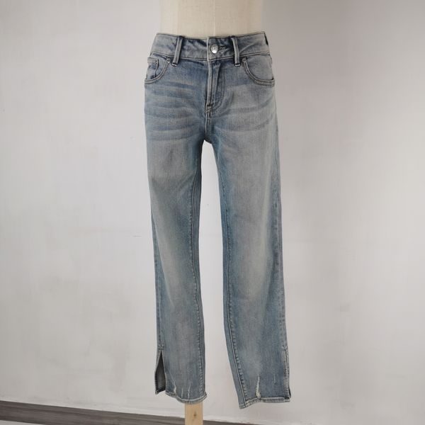 2022 fashion women denim jeans capris trousers middle waist pockets zipper female pants slit leg, Blue
2022 fashion women denim jeans capris trousers middle waist pockets zipper female pants slit leg, Blue