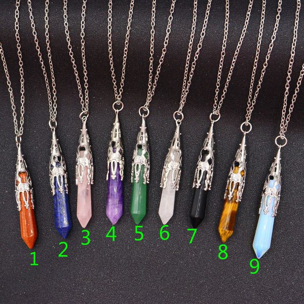 natural stone bullet pendant necklace hexagonal prism necklaces gemstone rock natural crystal quartz healing point necklaces, Silver
natural stone bullet pendant necklace hexagonal prism necklaces gemstone rock natural crystal quartz healing point necklaces, Silver