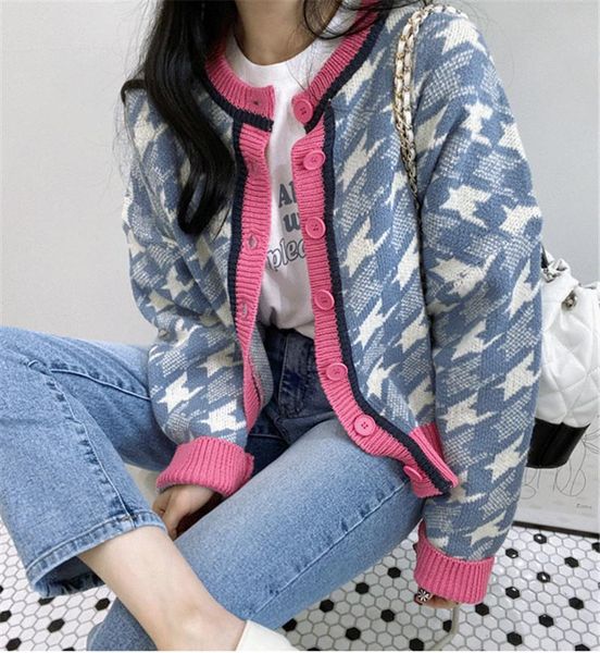 women's knits & tees vintage woman's jersey korean casual o-neck hit color houndstooth long sleeve oversized short carigans all ma, White
women's knits & tees vintage woman's jersey korean casual o-neck hit color houndstooth long sleeve oversized short carigans all ma, White