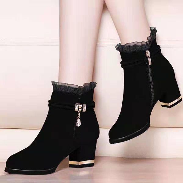 boots autumn and winter suede women ankle thick heel women's lace all-match side zipper high heels nude1, Black
boots autumn and winter suede women ankle thick heel women's lace all-match side zipper high heels nude1, Black