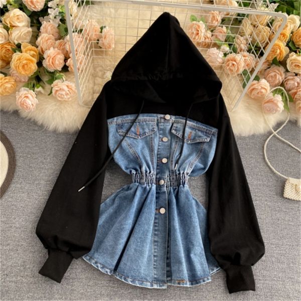 2021 new design sense fried street sweater casual hooded long sleeve stitching retro denim waist 99t4, Black
2021 new design sense fried street sweater casual hooded long sleeve stitching retro denim waist 99t4, Black