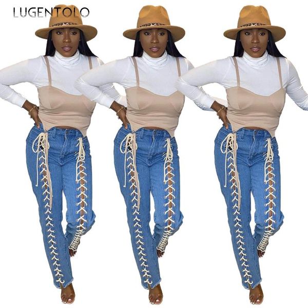 lugentolo women jeans bandage hollow out casual pocket female long straight slim jeans, Blue
lugentolo women jeans bandage hollow out casual pocket female long straight slim jeans, Blue