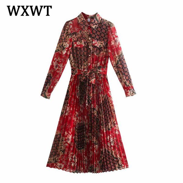 wxwt fashion women print gold line lace-up slim dress 2021 new female turn-down collar vintage long pleated dresses st9692, Black;gray
wxwt fashion women print gold line lace-up slim dress 2021 new female turn-down collar vintage long pleated dresses st9692, Black;gray