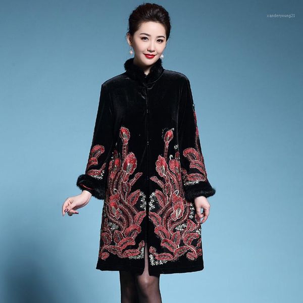 women's wool & blends 2021 winter embroidery velvet long coats elegant full sleeve mandarin collar female warm outwear coats1, Black
women's wool & blends 2021 winter embroidery velvet long coats elegant full sleeve mandarin collar female warm outwear coats1, Black