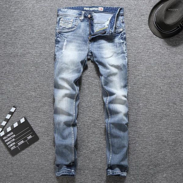 italian vintage fashion men jeans light blue slim fit elastic ripped jeans men pants streetwear hip hop homme1
italian vintage fashion men jeans light blue slim fit elastic ripped jeans men pants streetwear hip hop homme1