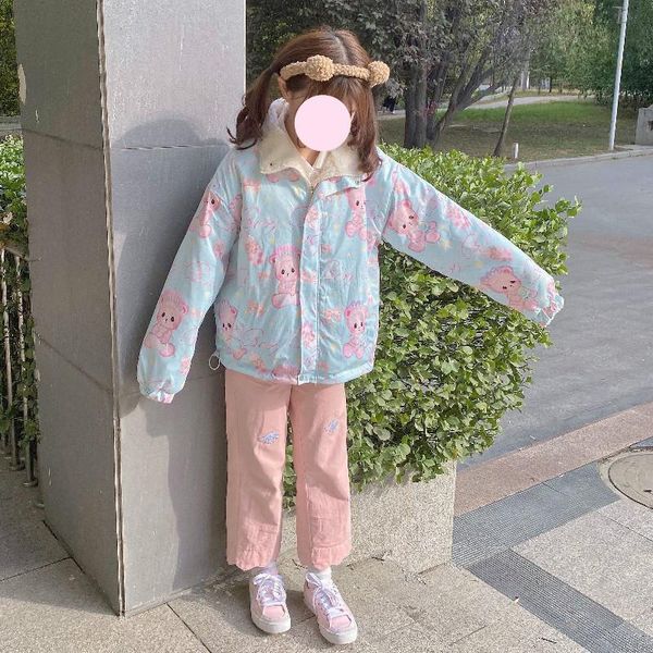 women's wool & blends 2021 winter women college style bear printing plush coat on both sides japanese harajuku loose kawaii womens flee, Black
women's wool & blends 2021 winter women college style bear printing plush coat on both sides japanese harajuku loose kawaii womens flee, Black