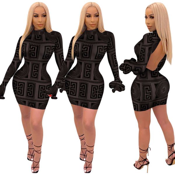 yy5252 women's printed open back dress flared sleeve nightclub style short skirt, Black;gray
yy5252 women's printed open back dress flared sleeve nightclub style short skirt, Black;gray