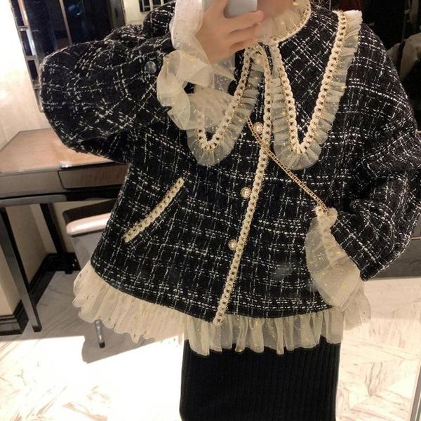 women's jackets autumn and winter plus cotton thicker small fragrance jacket doll collar korean version loose student short coat women, Black;brown
women's jackets autumn and winter plus cotton thicker small fragrance jacket doll collar korean version loose student short coat women, Black;brown
