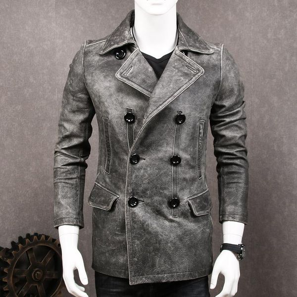 men's leather & faux style vintage motorcycle jacket man autumn long cow men casual double breasted coat male jaket kulit 3xl, Black
men's leather & faux style vintage motorcycle jacket man autumn long cow men casual double breasted coat male jaket kulit 3xl, Black