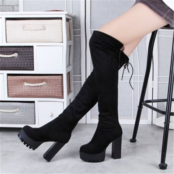 2021 new elastic thin herd on knee winter lace ladies chunky heels long thigh high boots ml71, Black
2021 new elastic thin herd on knee winter lace ladies chunky heels long thigh high boots ml71, Black