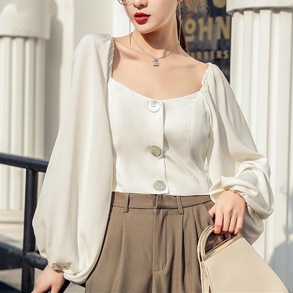 new 2020 autumn women's blouse puff sleeve single-breasted korean style casual elegant shirts wild 1, White
new 2020 autumn women's blouse puff sleeve single-breasted korean style casual elegant shirts wild 1, White