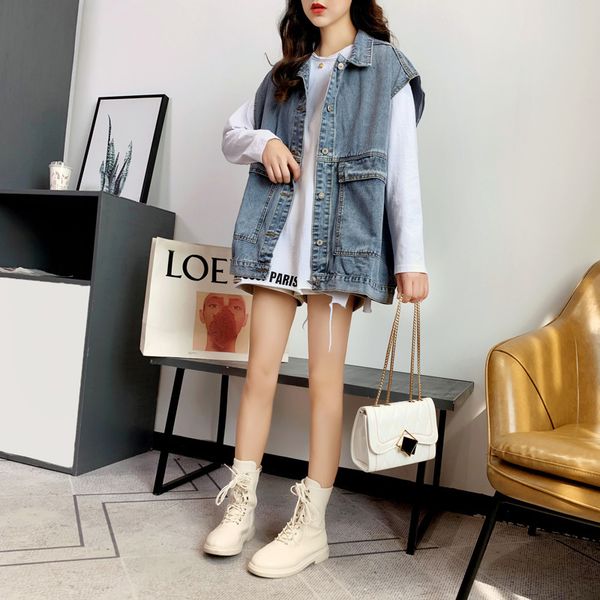 2021 new spring blue autumn plus workwear size denim female temper amendment versatile fashion baggy vest wear outside die2, Black;white
2021 new spring blue autumn plus workwear size denim female temper amendment versatile fashion baggy vest wear outside die2, Black;white