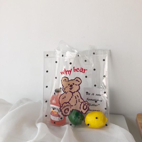 korea ins cute transparent bag girl graffiti bear handbag pvc summer hand-carrying shopping bag student cute