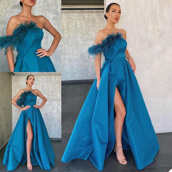 strapless evening dresses with fur a line prom high front split dress party wear floor length custom made formal gowns, Black;red
strapless evening dresses with fur a line prom high front split dress party wear floor length custom made formal gowns, Black;red