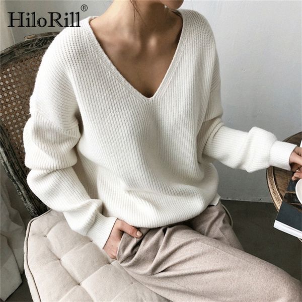 hilorill women pullover sweater casual solid v neck long sleeve knitted sweaters autumn winter loose cashmere tunic 201222, White;black
hilorill women pullover sweater casual solid v neck long sleeve knitted sweaters autumn winter loose cashmere tunic 201222, White;black