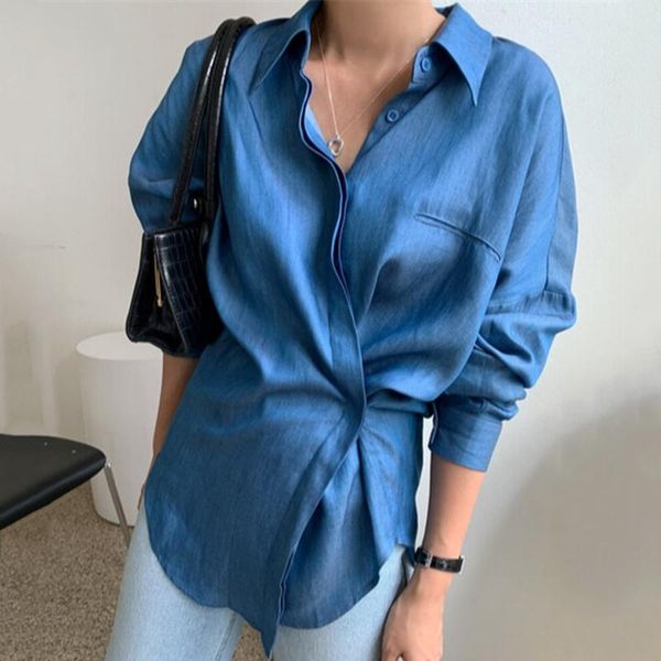 autumn women blue blouse casual turn-down collar long sleeve single-breasted shirts elegant draped korean new fashion 2020, White
autumn women blue blouse casual turn-down collar long sleeve single-breasted shirts elegant draped korean new fashion 2020, White