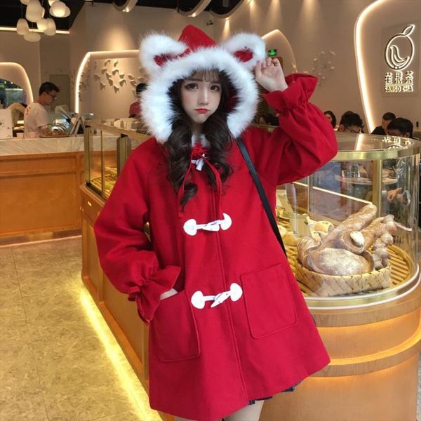 japanese winter sweet soft girl fur collar vintage horn button hooded thicken coats kawaii ears woolen cloth outerwear, Black
japanese winter sweet soft girl fur collar vintage horn button hooded thicken coats kawaii ears woolen cloth outerwear, Black