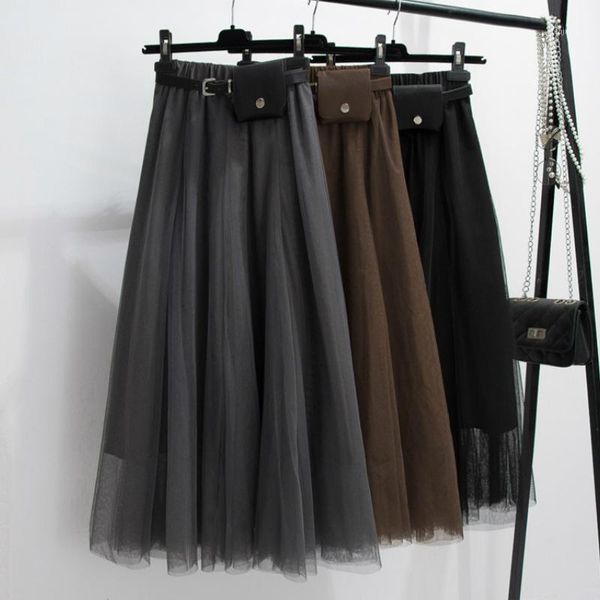 stylish korean a-line long mesh skirts with belt faux leather fanny bag gray pleated maxi long tulle skirts1, Black
stylish korean a-line long mesh skirts with belt faux leather fanny bag gray pleated maxi long tulle skirts1, Black