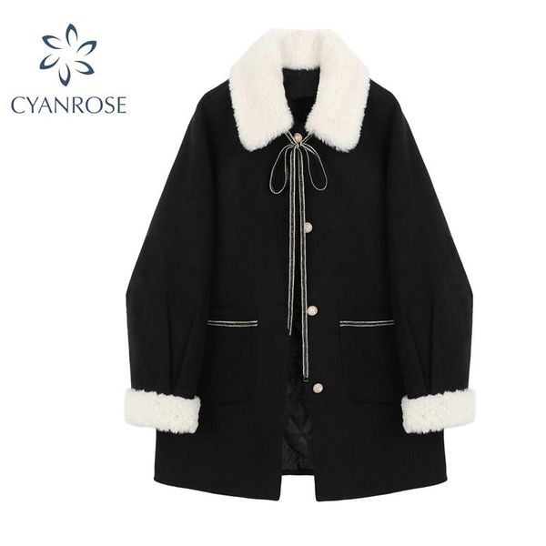 women's fur & faux lamb wool warm winter coat women long jackets turn-down collar single breasted pockets korean loose female thick woo, Black
women's fur & faux lamb wool warm winter coat women long jackets turn-down collar single breasted pockets korean loose female thick woo, Black