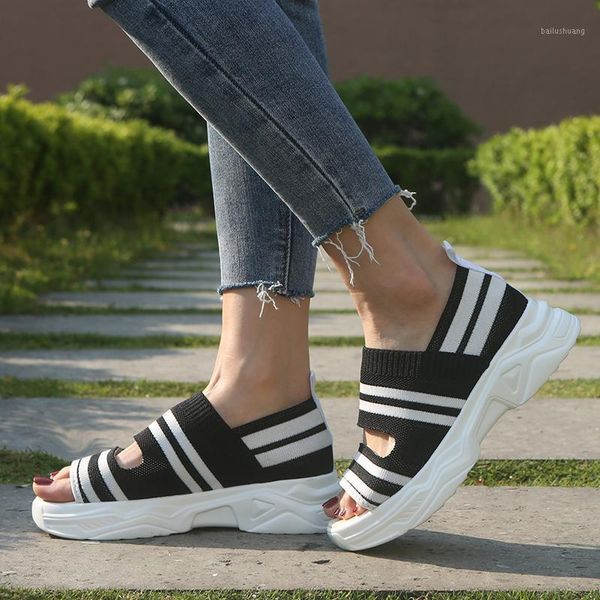women mesh sandals plus size slip on striped leisure summer female sports med heel flats fish mouth shoes1, Black
women mesh sandals plus size slip on striped leisure summer female sports med heel flats fish mouth shoes1, Black