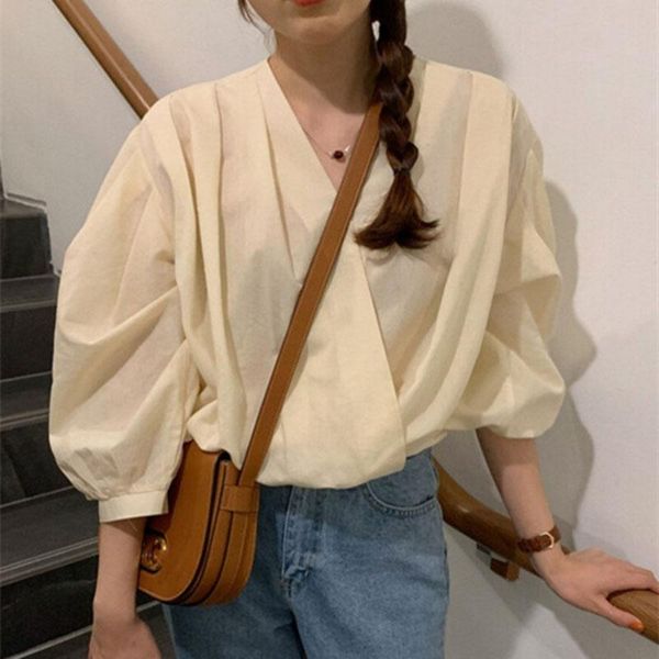 wrap v neck lantern sleeve shirt women solid color lady kawaii pullover chemise femme blusa mujer, White
wrap v neck lantern sleeve shirt women solid color lady kawaii pullover chemise femme blusa mujer, White