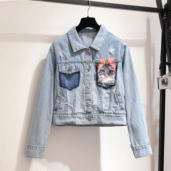 spring women fashion loose single breasted cat pattern embroidery ripped jean outerwear lady short design denim casual jacket, Black;brown
spring women fashion loose single breasted cat pattern embroidery ripped jean outerwear lady short design denim casual jacket, Black;brown