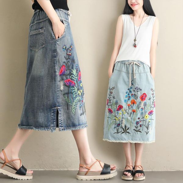big size women froal embroidery denim maxi skirt 2020 summer elastic waist streetwear vintage jean pencil skirts saia femme, Black
big size women froal embroidery denim maxi skirt 2020 summer elastic waist streetwear vintage jean pencil skirts saia femme, Black