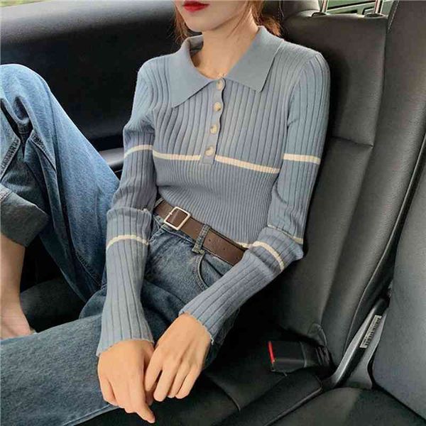 women sweater fashion turn-down collar autumn winter striped office lady pullover slim knitted sweaters chic, White;black
women sweater fashion turn-down collar autumn winter striped office lady pullover slim knitted sweaters chic, White;black