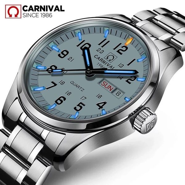 carnival fashion men's tritium self luminous analog quartz watch men watch week calendar sapphire waterproof relogio masculino t200409, Slivery;brown
carnival fashion men's tritium self luminous analog quartz watch men watch week calendar sapphire waterproof relogio masculino t200409, Slivery;brown