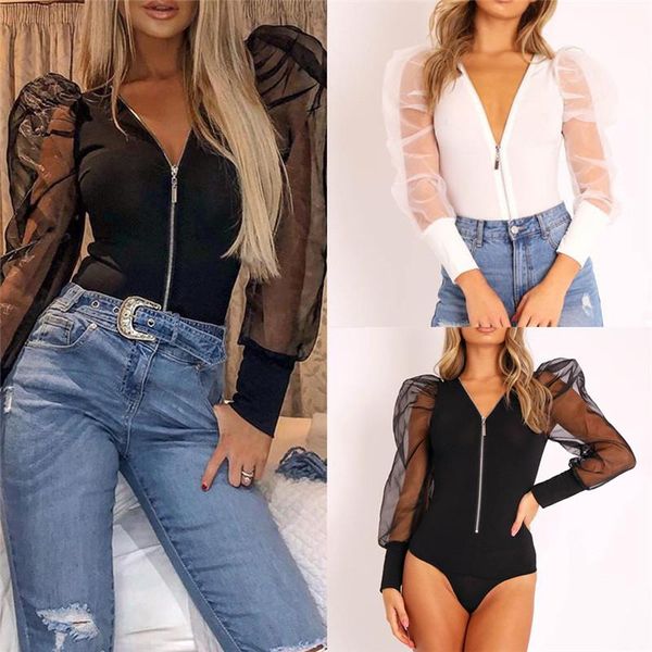 women's jumpsuits & rompers sheer mesh puff sleeve t shirt ladies loose casual office blouse v neck, Black;white
women's jumpsuits & rompers sheer mesh puff sleeve t shirt ladies loose casual office blouse v neck, Black;white