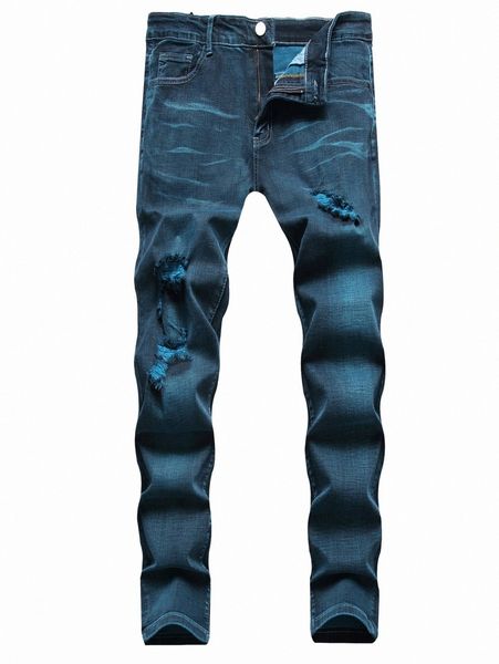 men straight leg ripped jeans u9pw#, Blue