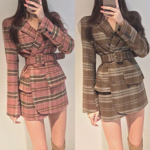 pink blazer women spring and autumn plaid lapel plaid blazer jacket thick with belt mid-length fashion winter woolen suit coat, White;black
pink blazer women spring and autumn plaid lapel plaid blazer jacket thick with belt mid-length fashion winter woolen suit coat, White;black