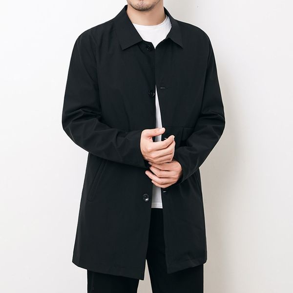 medium length windbreaker british business casual dad's korean spring and autumn handsome cape coat men's, Tan;black