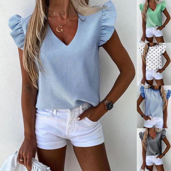 women's blouses & shirts women summer butterfly sleeve blouse 2021 fashion striped print ruffles casual shirt elegant office lady blusa, White
women's blouses & shirts women summer butterfly sleeve blouse 2021 fashion striped print ruffles casual shirt elegant office lady blusa, White
