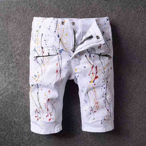 men's white fashions denim shorts splash paint mg4a, Blue