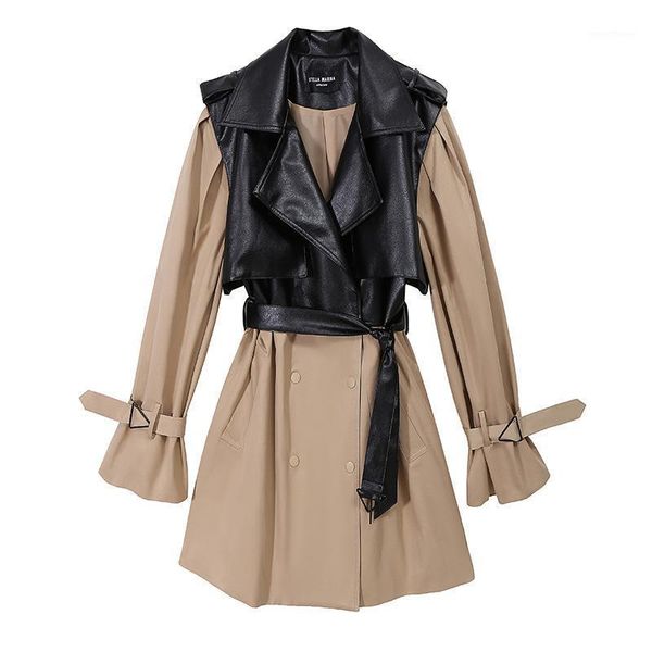new 2021 woman korean autumn winter long trench coat faux leather patchwork ladies stylish windbreaker outerwear style1, Tan;black
new 2021 woman korean autumn winter long trench coat faux leather patchwork ladies stylish windbreaker outerwear style1, Tan;black