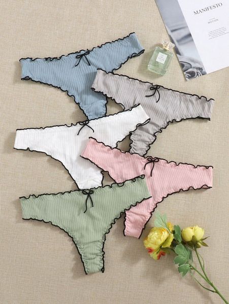 5pack plus lettuce trim thong set t0ze#, Black;white
